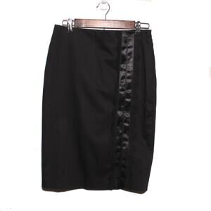 Wolford Black Pencil Skirt Size 6 Front slit Satin and Lace stripe trim